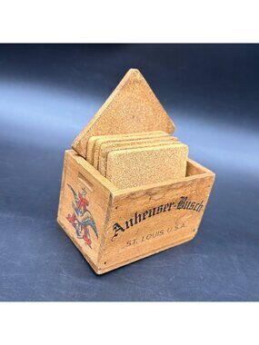 Vintage Anheuser Busch Beer Crate Cork Coasters St Louis Advertising Barware